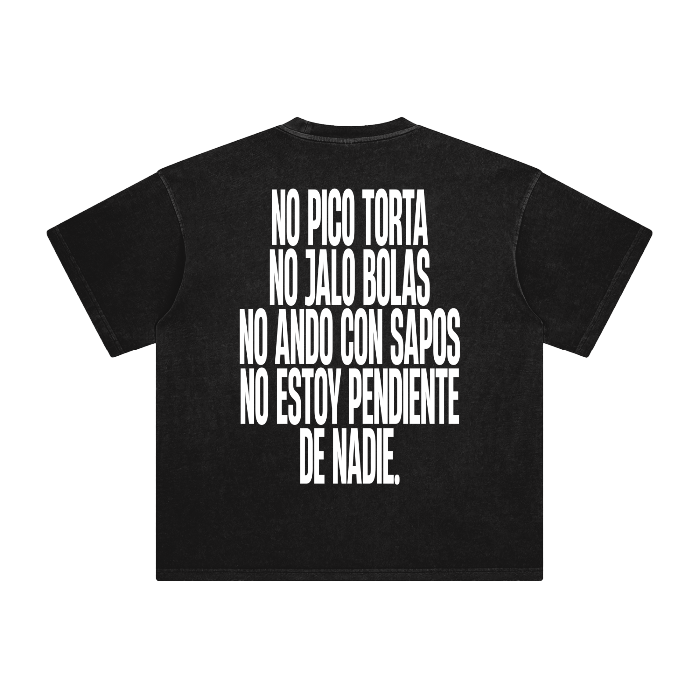 Back view of no pico torta no jalo bolas black graphic t-shirt by Caracas Merch