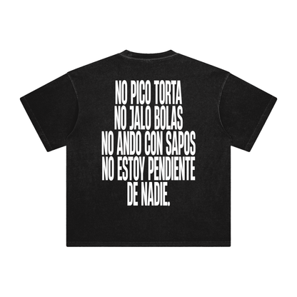 Back view of no pico torta no jalo bolas black graphic t-shirt by Caracas Merch