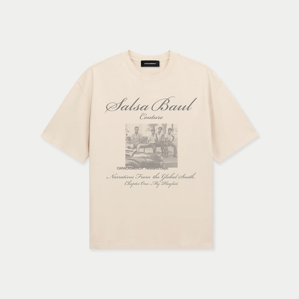 Front view of cream Salsa Baul Couture graphic t-shirt