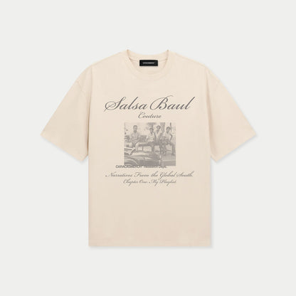 Front view of cream Salsa Baul Couture graphic t-shirt