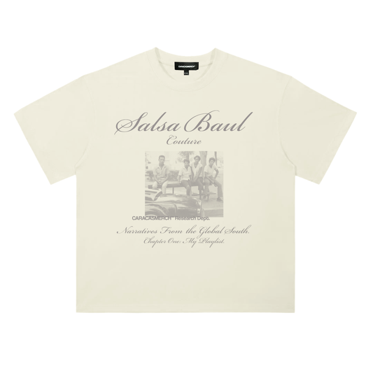 Front view of cream Salsa Baul Couture graphic t-shirt