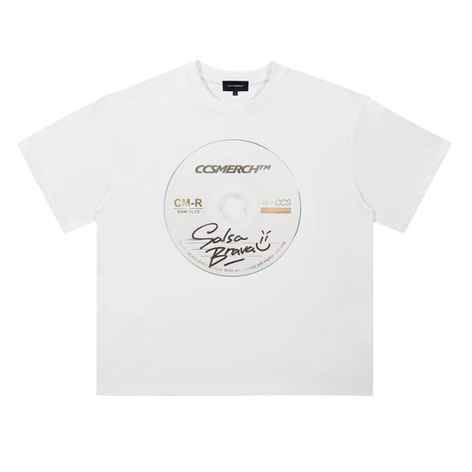 White Salsa Brava oversized graphic t-shirt with CD inspired print