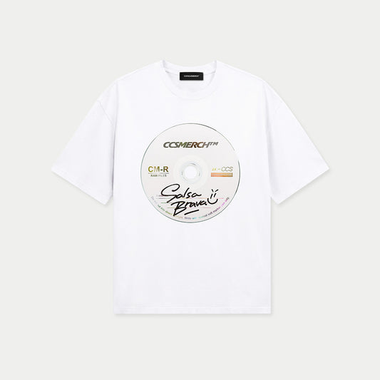 White Salsa Brava oversized graphic t-shirt with CD inspired print