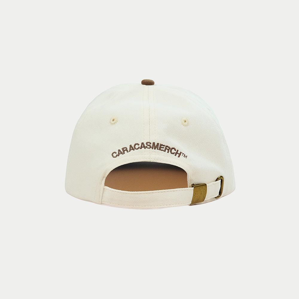 Back view of Velocista Club cream and brown embroidered cap by Caracas Merch
