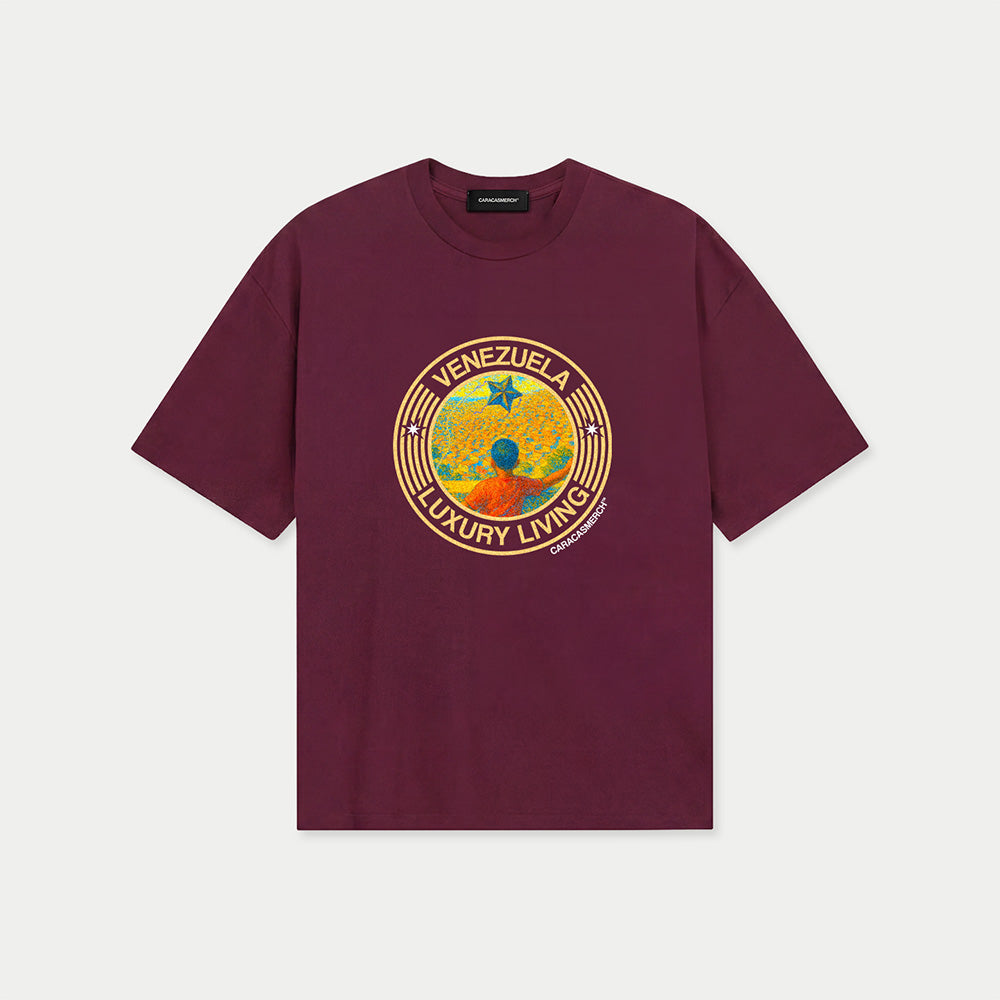 Burgundy Venezuela Luxury Living graphic t-shirt by Caracas Merch